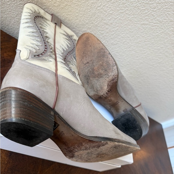 SARTORE Paris Western Cowboy Boots Womens EU 37 Cream Gray Leather Made in Italy - Picture 11 of 16